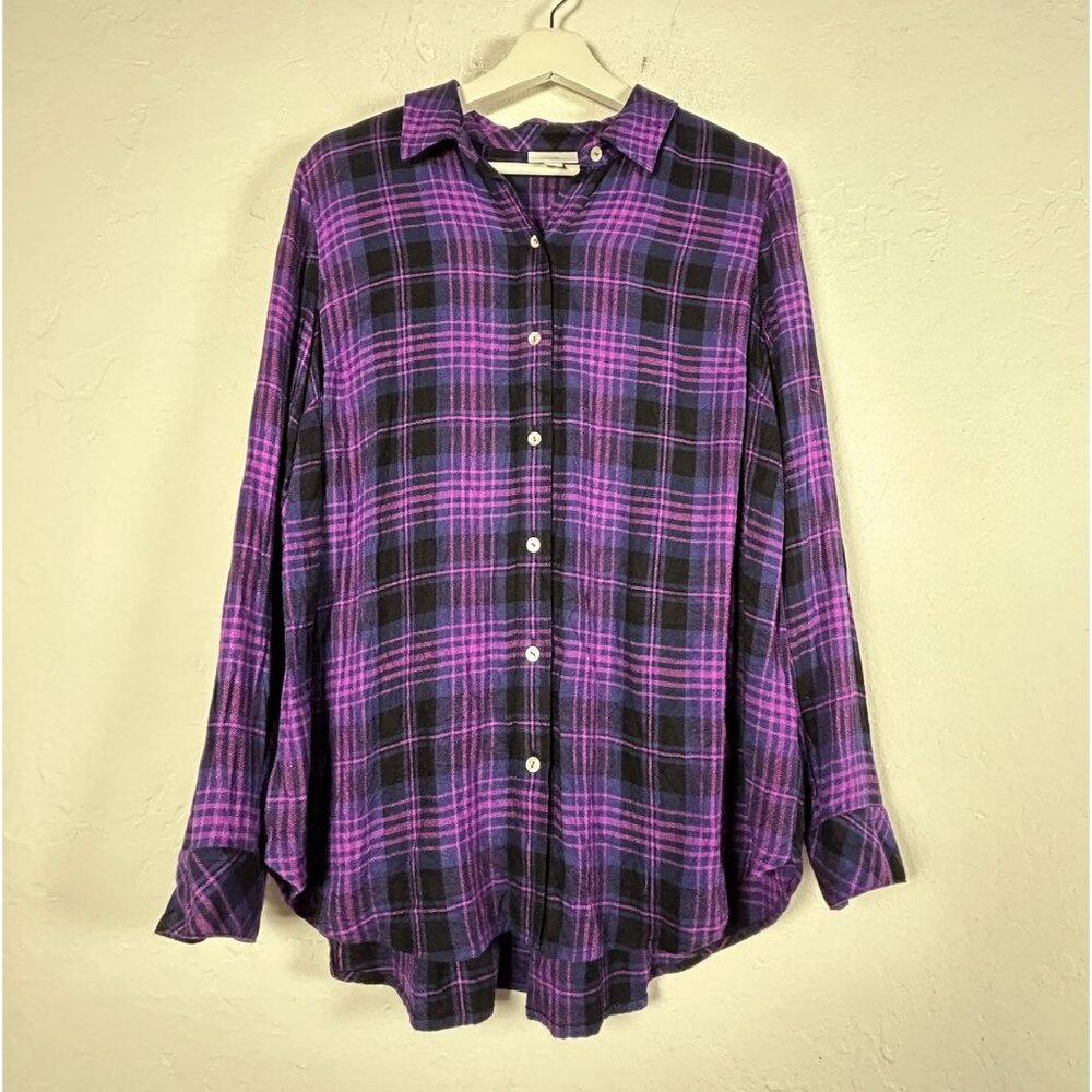 J. Jill Womens Purple Black Plaid Button-Up Shirt Top Small Long Sleeve Casual